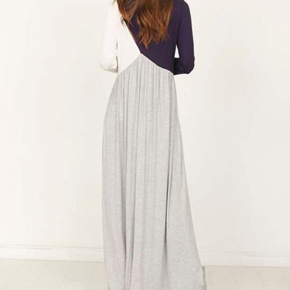 éloges Navy, Gray & White, Color Block Long-Sleeve Maxi Dress 3X ExtraTall - Picture 5 of 8